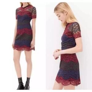 Sandro Rodney Maroon Navy Color Lace Mini Dress Dark Romantic Women's 3 L New